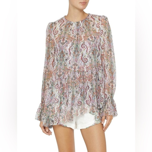 Zimmermann Tops - Zimmermann Ninety-Six Asymmetric Silk Multicolor Paisley Print Blouse EUC Size 0
